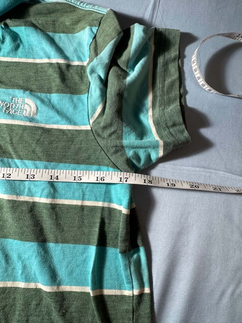 The North Face Green and Blue Striped Short Sleeve Polo Shirt Size L - Picture 6 of 8